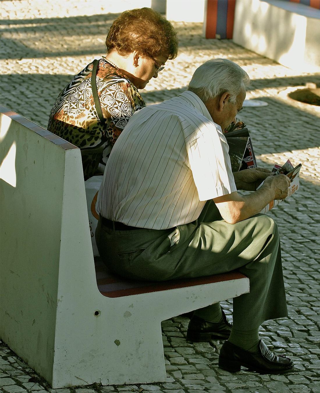 Elderly couple reading together